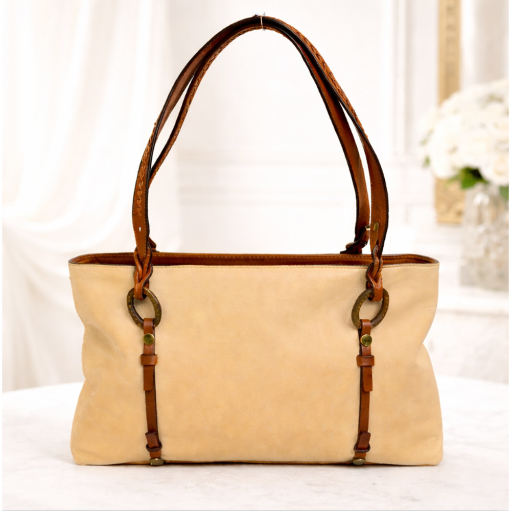 Oscar de la Renta Vacchetta Leather Shopper Tote Camel Vintage Shoulder Bag NOS